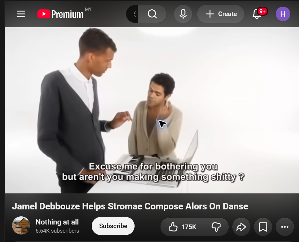Owner-supplied screenshot of the music-making comedy reference on YouTube, with performers at a keyboard