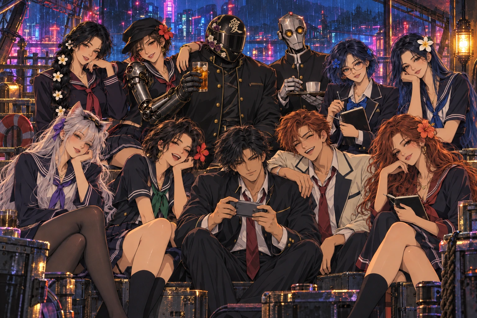 After the Rain. Eleven fictional creative characters: Kapten, Alfred, Selina, Tony, Rachel, Zara, Wrex, Miss Q, Tanya, Baby V and Miss Watson.