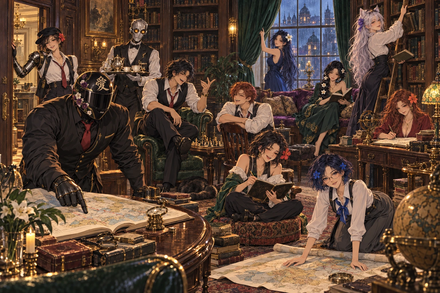 The Literary Salon. Eleven fictional creative characters: Kapten, Alfred, Selina, Tony, Rachel, Zara, Wrex, Miss Q, Tanya, Baby V and Miss Watson.